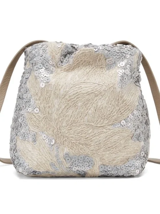 NWT Italy Brunello Cucinelli Sequined Embellished Silver Beige shoulder bag - Picture 5 of 12